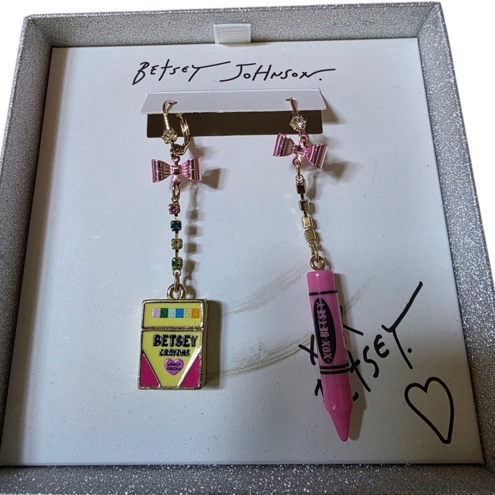 Betsey Johnson Pink and Multicolor Quirky Crayon  Earrings